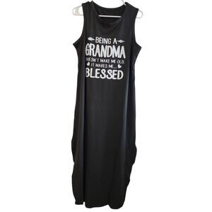 Women's Grandma Casual Black Loose Sleeveless Maxi Dress, Size L